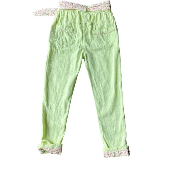 Trish Scully Girls Lime Green Pants with and Pink Floral cuff and Belt Size 7 - Picture 5 of 6